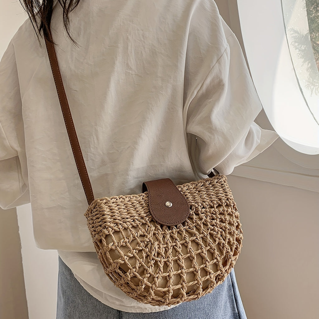 [Minimalist Crossbody Bag Women's] Women's Minimalist Crossbody Bag, Trendy Straw Shoulder Bag, All-Match Bag For Beach