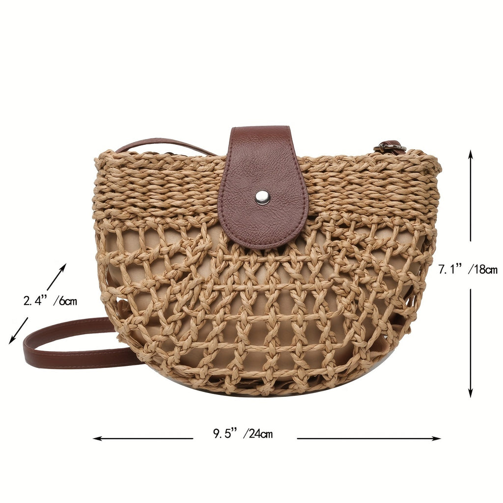 [Minimalist Crossbody Bag Women's] Women's Minimalist Crossbody Bag, Trendy Straw Shoulder Bag, All-Match Bag For Beach