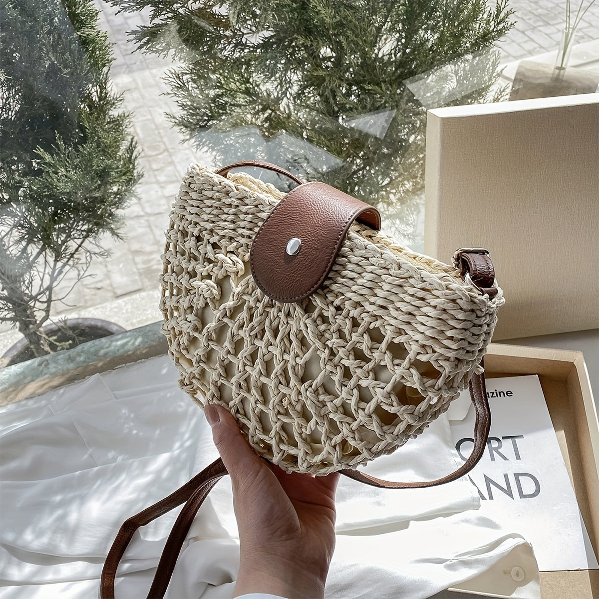 [Minimalist Crossbody Bag Women's] Women's Minimalist Crossbody Bag, Trendy Straw Shoulder Bag, All-Match Bag For Beach