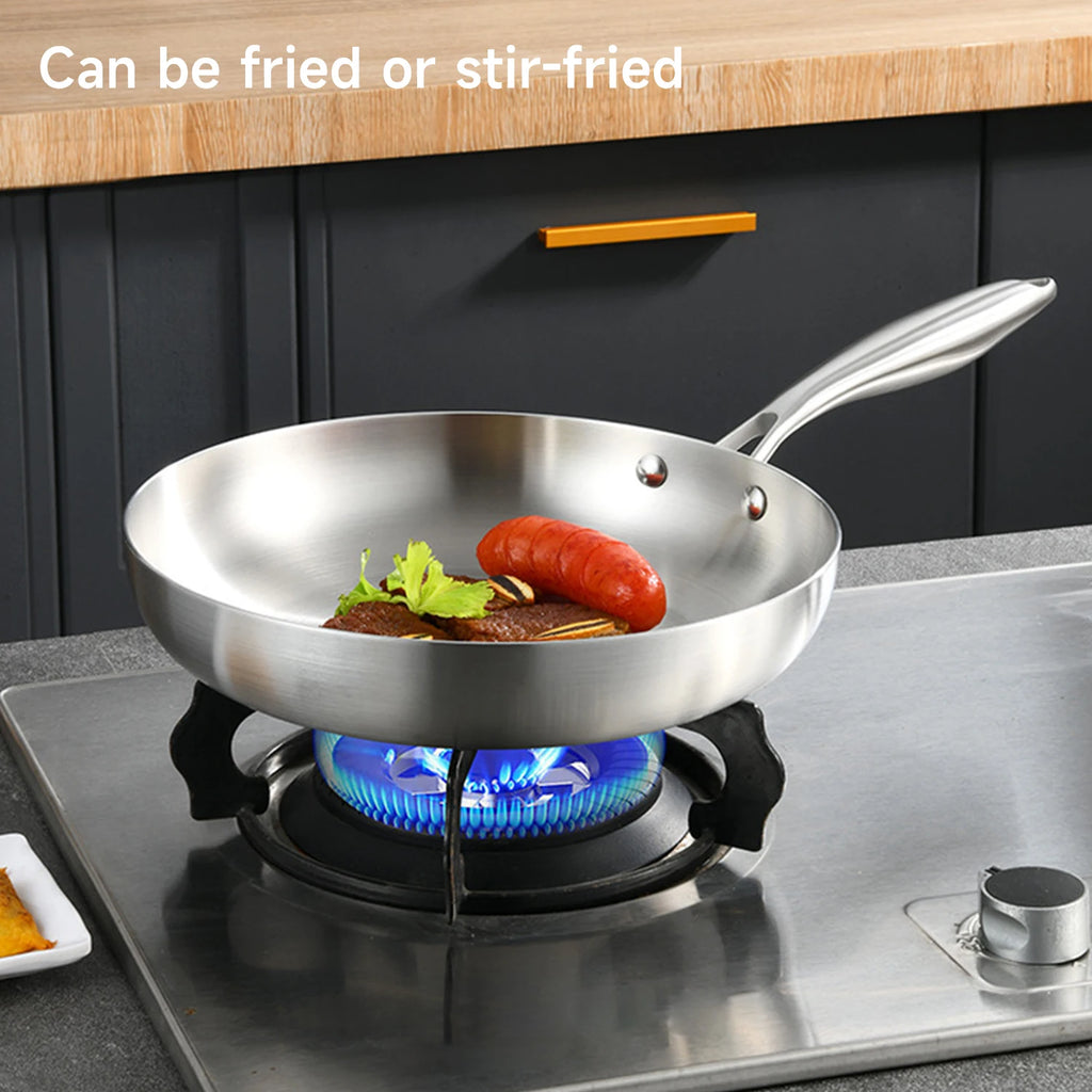 304 Stainless Steel Frying Pan, NonStick Pan Fried Steak Pot Uncoated Kitchen Cookware For Gas Stove and Induction Cooker