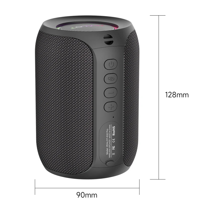ZEALOT-S32PRO Portable Bluetooth 5.2 Speaker Outdoor Waterproof Wireless TWS Mini Column Box Speaker Outdoor TF Card Boom Box