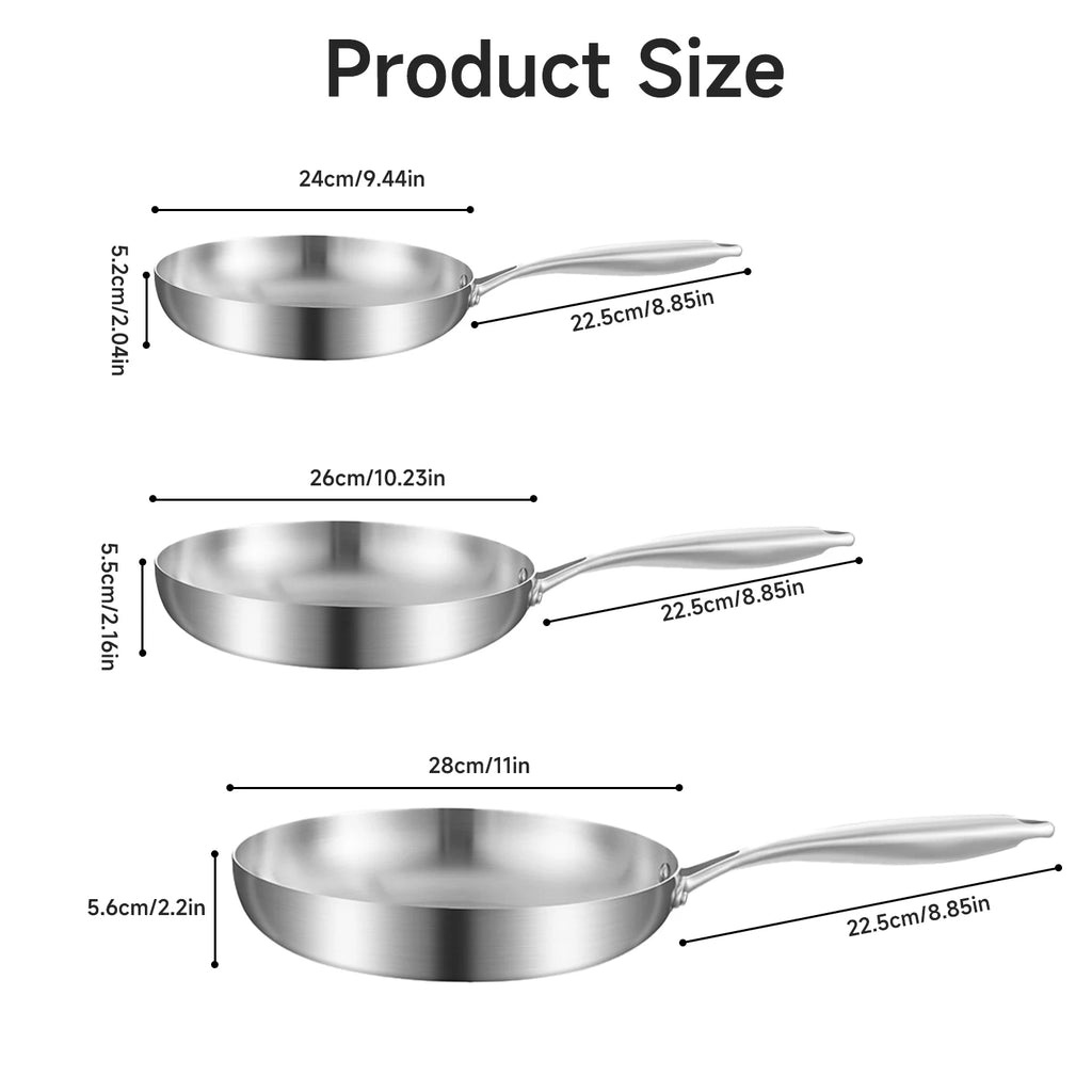 304 Stainless Steel Frying Pan, NonStick Pan Fried Steak Pot Uncoated Kitchen Cookware For Gas Stove and Induction Cooker