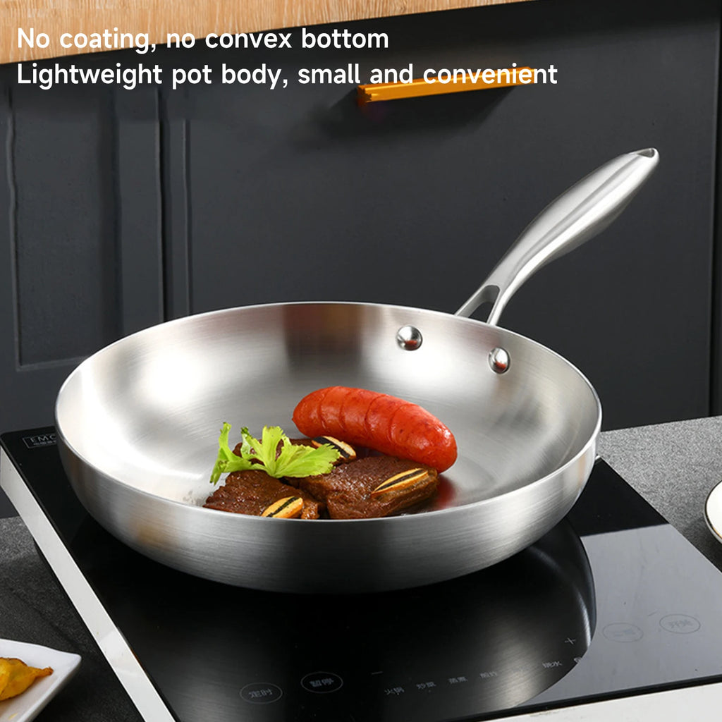 304 Stainless Steel Frying Pan, NonStick Pan Fried Steak Pot Uncoated Kitchen Cookware For Gas Stove and Induction Cooker