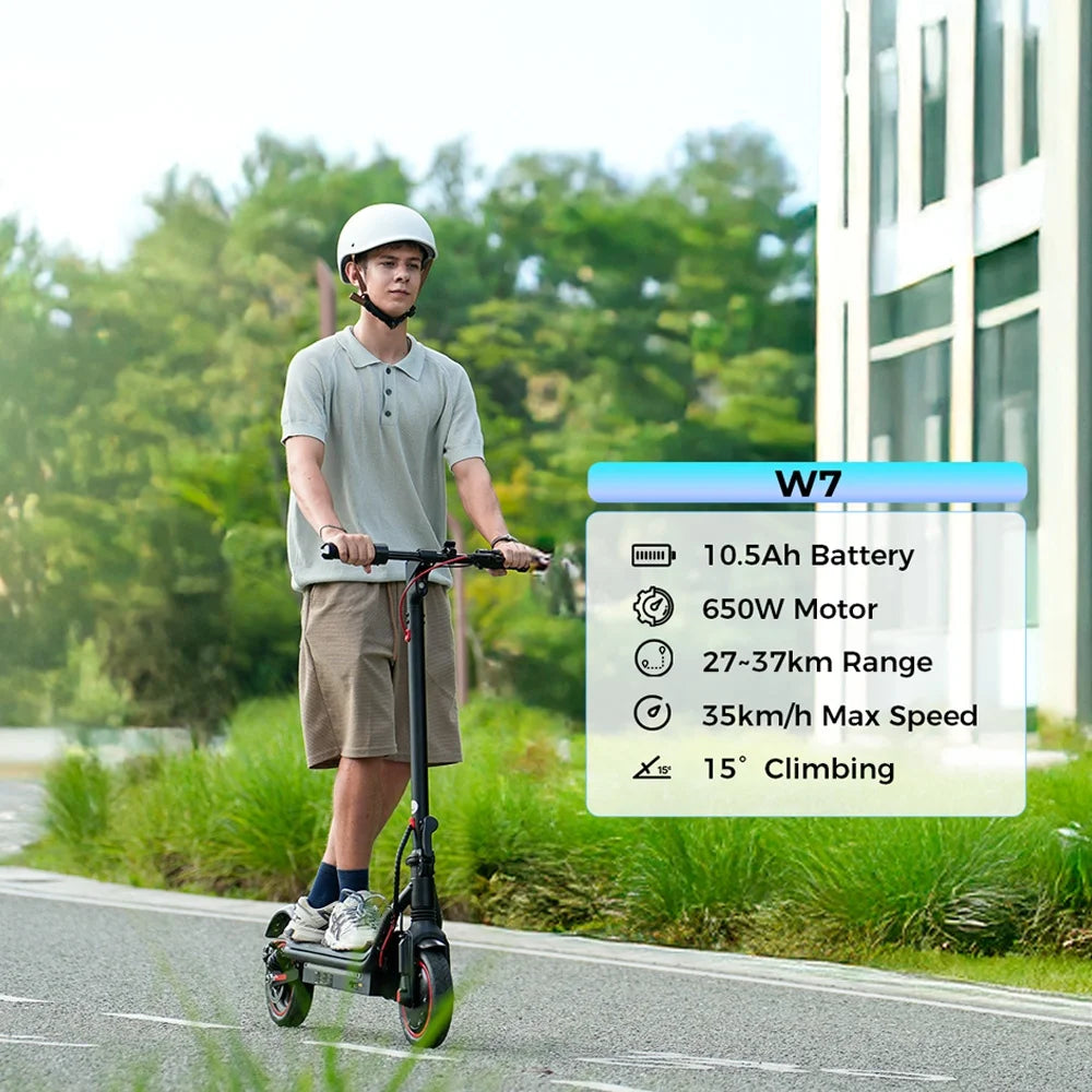 W7 Electric Scooter 8.5" 650W 36V 10.5Ah 25-35km Range Dual Suspension Side Lights App Control 35km/h Speed Electric Scooters