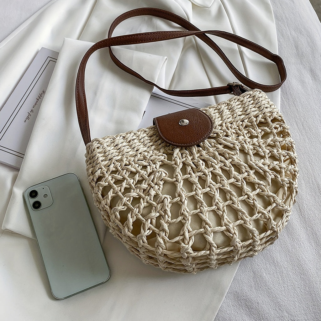 [Minimalist Crossbody Bag Women's] Women's Minimalist Crossbody Bag, Trendy Straw Shoulder Bag, All-Match Bag For Beach