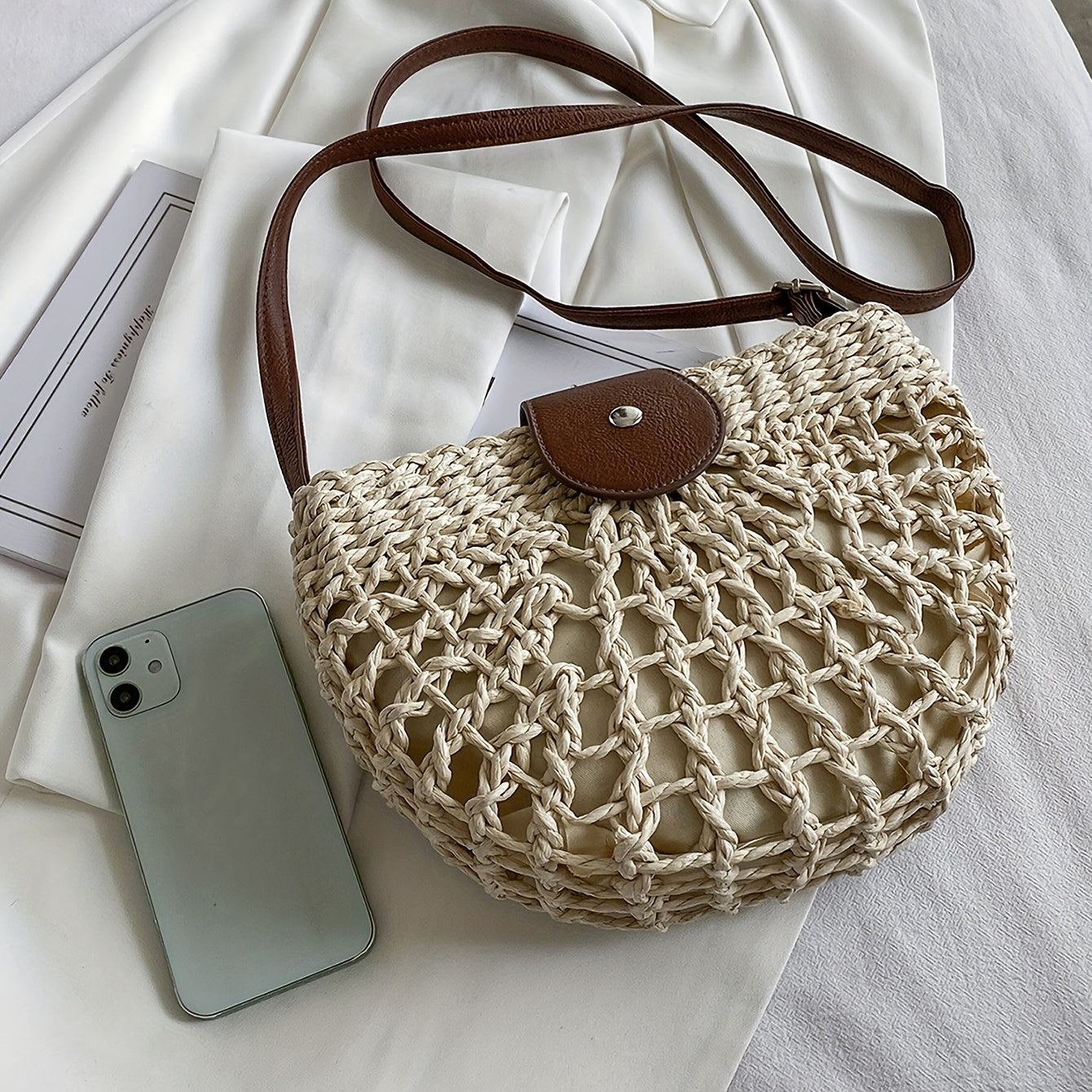 [Minimalist Crossbody Bag Women's] Women's Minimalist Crossbody Bag, Trendy Straw Shoulder Bag, All-Match Bag For Beach