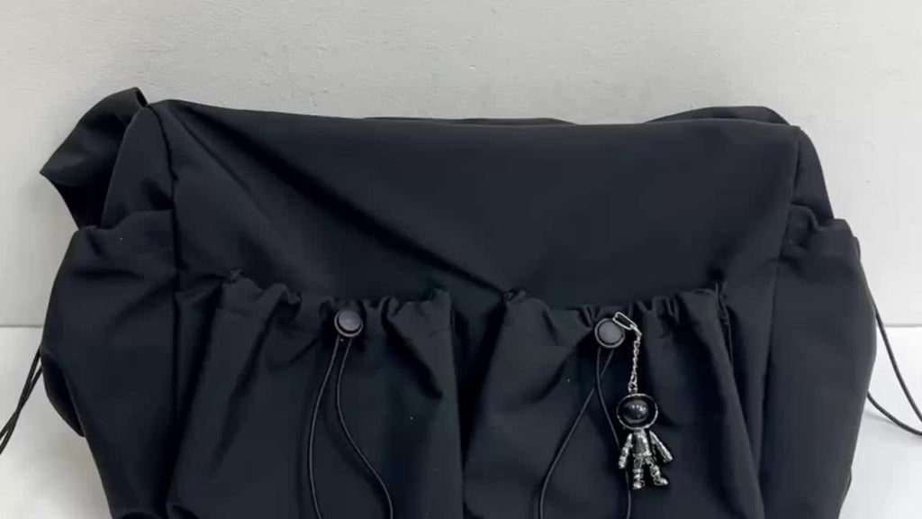 Drawstring Detail Crossbody Bag, Large Capacity Shoulder Bag, Fashion Zipper Bag With Bag Charm