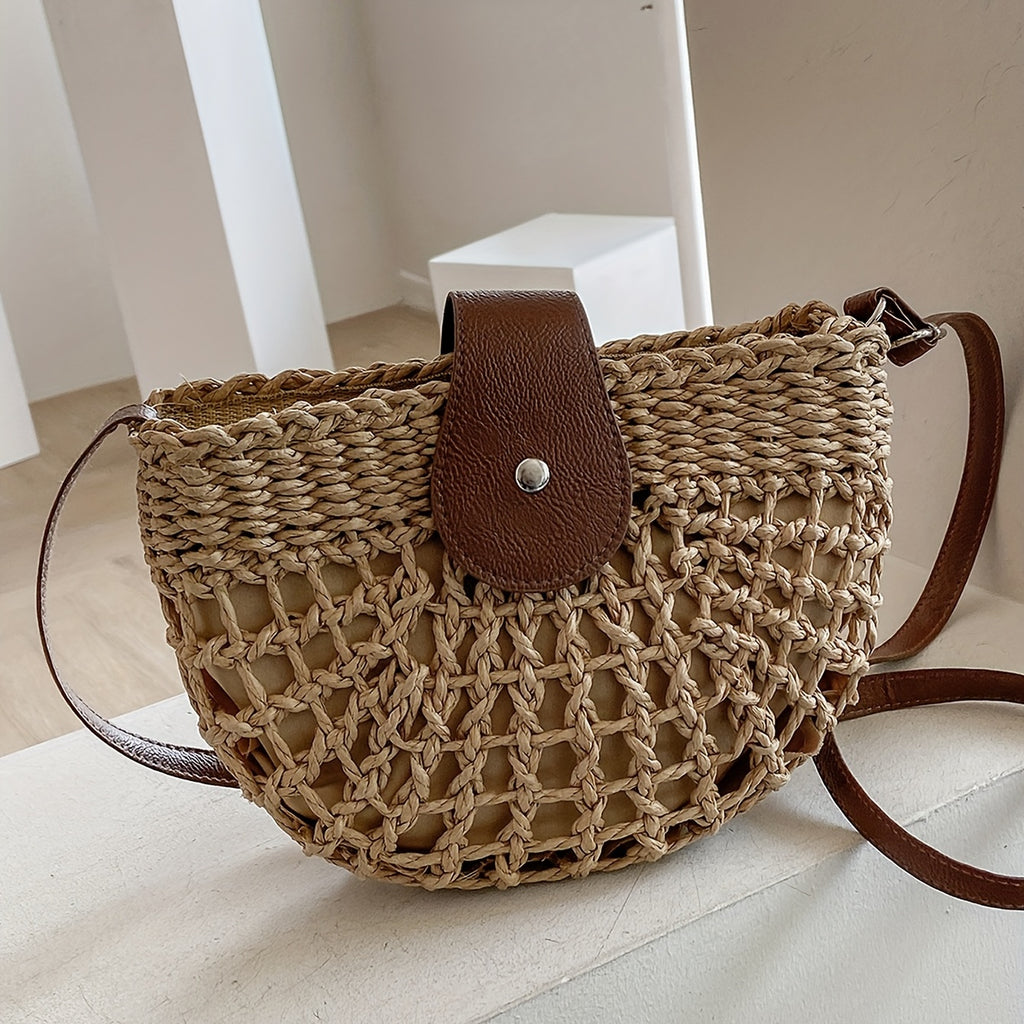 [Minimalist Crossbody Bag Women's] Women's Minimalist Crossbody Bag, Trendy Straw Shoulder Bag, All-Match Bag For Beach